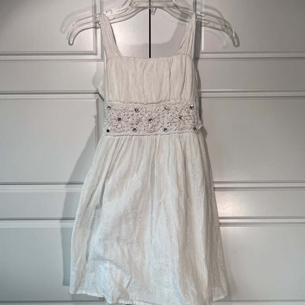 My Michelle Dress White Embellished Sleeveless Party Girls Youth Size 12